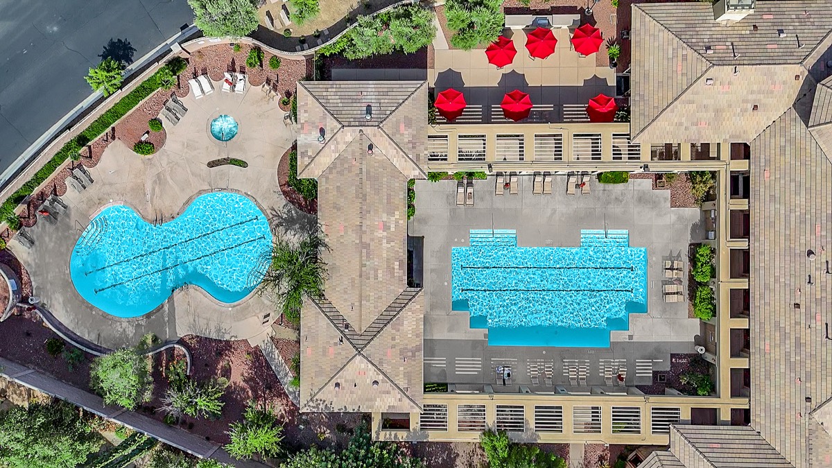 Overhead view of Southern Terrace's two community pools